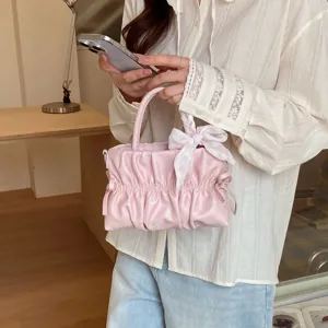 Pink pleated cloud handbag with silk scarf cute shoulder bag for women summer fashion design