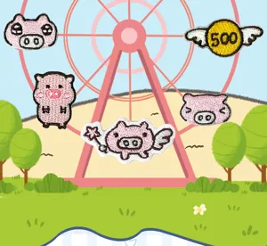 Cartoon pig embroidered patch details, DIY cloth sticker for jeans, cute clothing decoration.