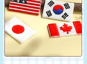 Embroidered national flag patches set featuring USA, South Korea, Japan, and Canada designs.