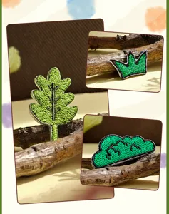 Stickerei Stoffaufnäher Detail, grüne Blatt Krone Cartoon Pflanze DIY Kleidung Zubehör Trim.