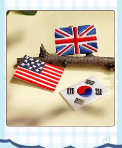Embroidered national flag patches set featuring USA, UK, and South Korea designs for apparel.