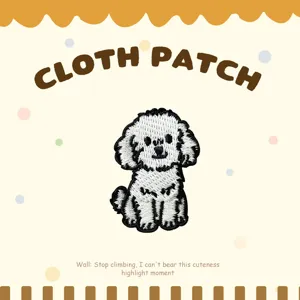 Cute white poodle puppy embroidery cloth patch DIY iron-on badge for clothing accessories decor.