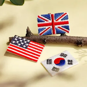 Embroidered national flag patches DIY sewing badges UK USA South Korea flag applique decor.