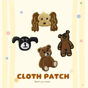 Korean Style Cartoon Animal Embroidery Patches Cute Bear Dog Cloth Patch DIY Iron On Applique Clothing Accessories