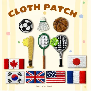 DIY Embroidery Cloth Patches Sports Balls National Flags Iron On Sew On Applique For Clothing Hats Bags