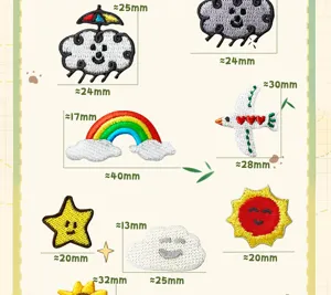 Cute DIY embroidered cloth patches, Korean style cartoon cloud and rainbow badges.