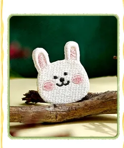 Cute white rabbit embroidered patch DIY cartoon animal clothing repair badge accessory.