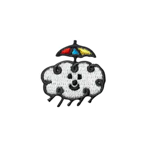 Cute embroidered cloud patch with colorful umbrella DIY iron-on applique for clothes hats