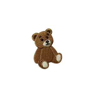 Brown teddy bear embroidery patch, cute cartoon animal clothing DIY repair badge accessory.