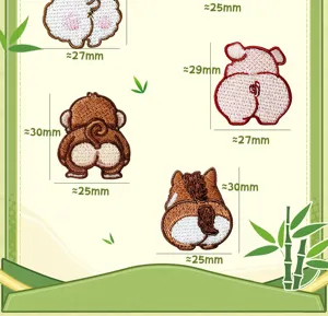 Vue détaillée de charmants écussons brodés d'animaux de dessin animé avec des tailles, idéal.