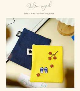 Sac de rangement zippé en toile portable petite porte-monnaie motif feuille d'érable