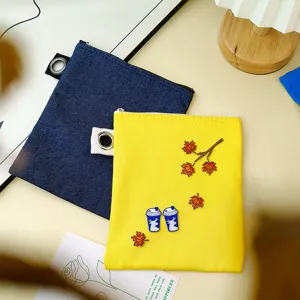 Pochette zippée en toile style coréen mignon petit porte-monnaie portable sac de rangement