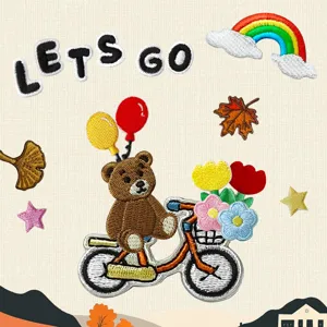 Cute cartoon bear embroidery patches DIY iron on applique for denim jackets bags clothes clothing.