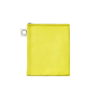 Pochette zippée en toile jaune avec languette à anneau, sac de rangement maquillage.
