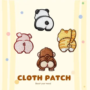 Écussons Brodés de Fesses d'Animaux de Dessin Animé DIY Mignons Panda Cochon Chat Singe Corgi Badges Thermocollants pour Vêtements Sacs