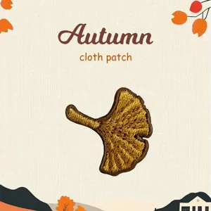 Ginkgo leaf cloth patch detail, autumn themed embroidered badge for clothes and DIY decor.