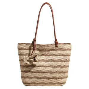 Woven Straw Tote Bag Summer Beach Shoulder Bag Large Capacity Casual Women Handbag