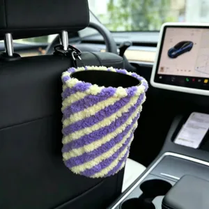 Pluche gestreepte auto prullenbak hangende opbergorganisator voor gebruik in voertuigen