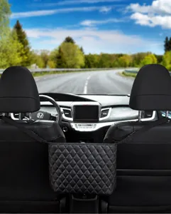 Organizador de asiento trasero de coche de cuero PU bolsa de almacenamiento red