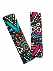 Car seat belt shoulder pads, bohemian geometric print, soft comfort protective covers 2 pack