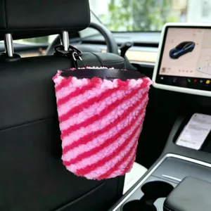 Auto Prullenbak Schattige Pluche Gestreepte Hangen Opbergtas Organizer voor Autostoel Achterkant