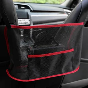 Car seat organizer net bag between seats multi-functional storage mesh pocket black red