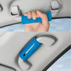 Car roof handle cover plush soft interior grab handle protector with sport logo blue