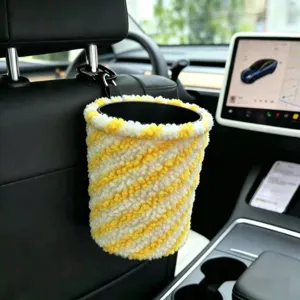 Pluche auto prullenbak hangende opbergemmer geel wit gestreepte auto organizer accessoire