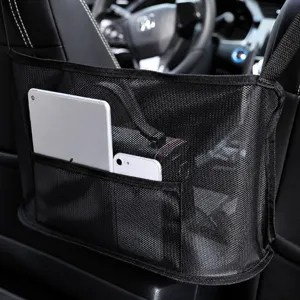Car storage net pocket for car seat back, multi-functional mesh organizer bag interior.