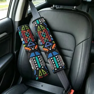 Boho geometric print car seatbelt shoulder pad, soft universal auto strap cover, 2pcs.