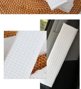 White waffle texture car seat belt shoulder pad soft cushion cover comfort auto accessory