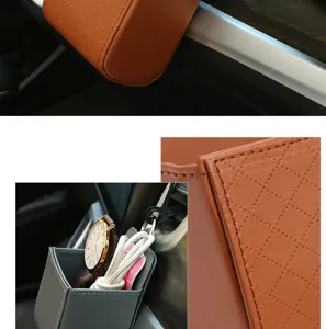 Car air vent leather storage box, hanging organizer pocket for phone, cards, and small items.