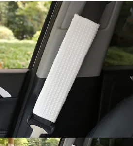 White puff car seatbelt shoulder pad soft comfortable anti-choking seatbelt cover interior accessories