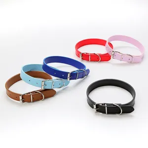 Effen Kleur PU Lederen Huisdier Halsband Met Metalen Ijzeren Gesp Verstelbare Tractie Nekband Voor Katten Honden Huisdierbenodigdheden