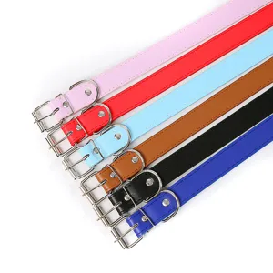 Kleurrijke PU leren huisdierhalsband met gesp, eenvoudige effen nekband voor honden en katten.