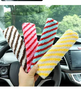Colorful lamb wool car seatbelt shoulder pads, plush striped auto safety belt covers 4pcs