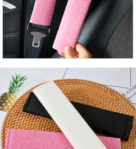 Comfortable linen car seatbelt cover breathable shoulder pads universal fit for auto interior accessories