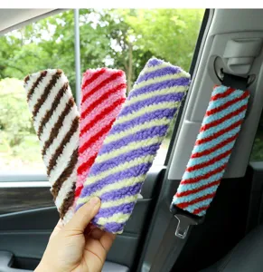 Car seat belt shoulder cover plush lamb wool dopamine stripe protective pad auto accessory