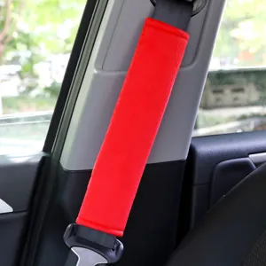 Red plush car seat belt cover soft comfortable shoulder pad automotive interior accessory