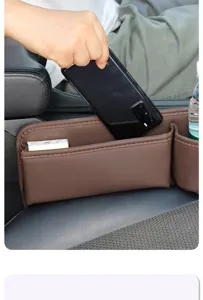 Car seat gap storage box organizer brown leather console organizer interior accessory 1pc