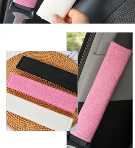 Car seat belt shoulder pad linen breathable cover comfort protector pink black white 2pcs