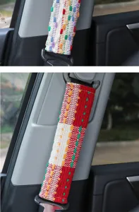Colorful woven car seat belt cover tweed style shoulder protector interior decoration.