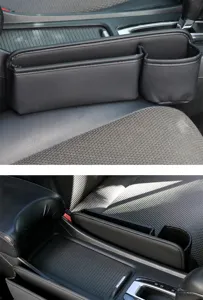 Black PU leather car seat gap organizer with cup holder for center console storage organizer.