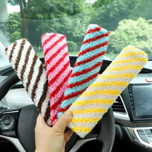 Fluffy lamb wool car seatbelt shoulder covers, colorful striped dopamine auto pads
