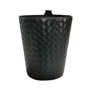 Black woven leather car trash can hanging organizer bin for vehicle interior storage box