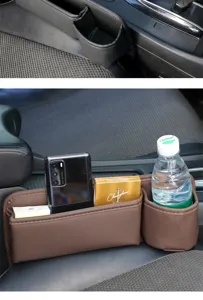 Car seat gap organizer console storage box with cup holder PU leather interior accessory