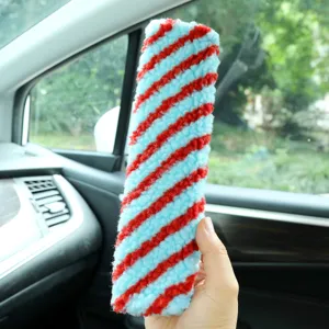 Fluffy lamb wool car seat belt shoulder pad, soft striped comfort pad for auto interior.