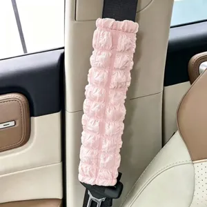 Pink Puffed Car Seat Belt Cover Soft Comfortable Shoulder Pad Car Interior Accessory