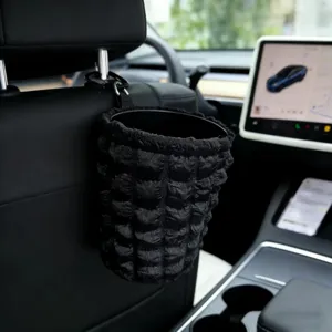 Hanging car trash can black puffy waterproof backseat auto organizer storage bin container