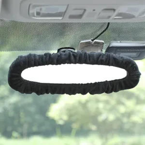 Copertura per specchietto retrovisore auto in peluche nero, protezione decorazione interna.